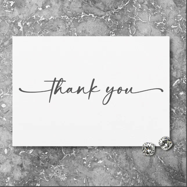 Modern Black White Script Minimal Wedding Thank You Card | Zazzle