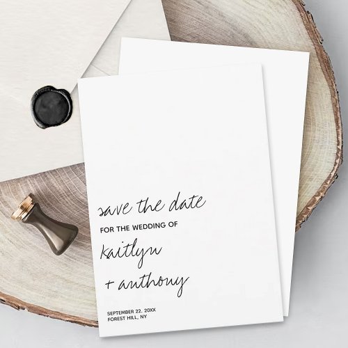 Modern Black  White Script Minimalistic Save The Date