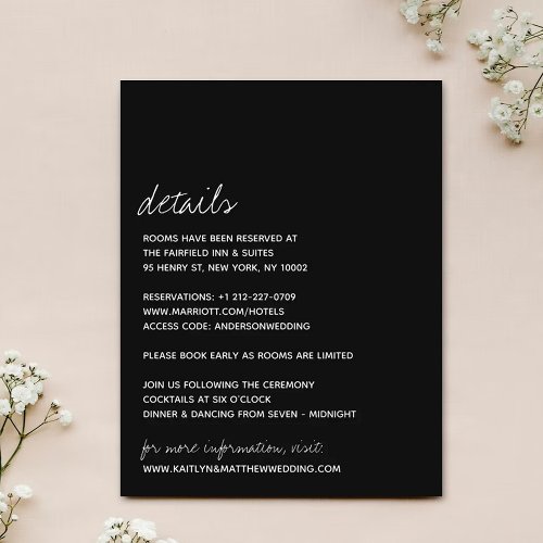 Modern Black  White Script Minimalistic Wedding Enclosure Card