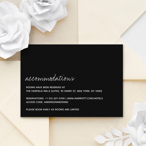 Modern Black  White Script Minimalistic Wedding Enclosure Card