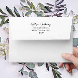 Modern Black &amp; White Script Minimalistic Wedding Envelope