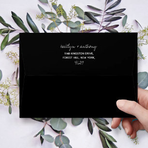 Modern Black & White Script Minimalistic Wedding Envelope