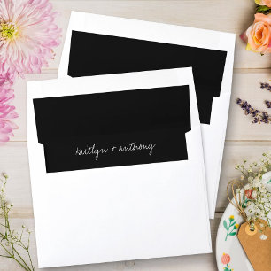 Modern Black & White Script Minimalistic Wedding Envelope Liner