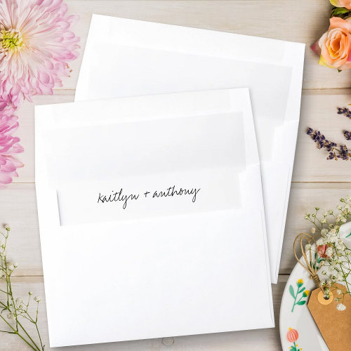 Modern Black & White Script Minimalistic Wedding Envelope Liner