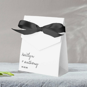 Modern Black & White Script Minimalistic Wedding Favor Boxes
