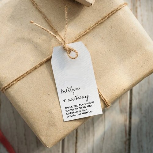 Modern Black  White Script Minimalistic Wedding Gift Tags