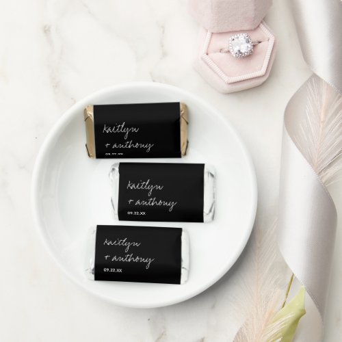 Modern Black  White Script Minimalistic Wedding Hersheys Miniatures