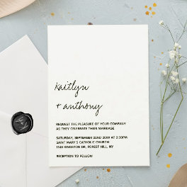 Modern Black & White Script Minimalistic Wedding Invitation