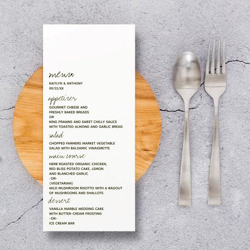 Modern Black  White Script Minimalistic Wedding Menu