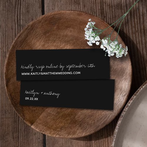 Modern Black  White Script Minimalistic Wedding Mini Business Card
