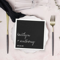 Modern Black & White Script Minimalistic Wedding Napkins
