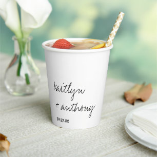 Modern Black & White Script Minimalistic Wedding Paper Cups