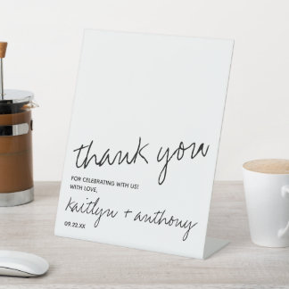 Modern Black & White Script Minimalistic Wedding Pedestal Sign
