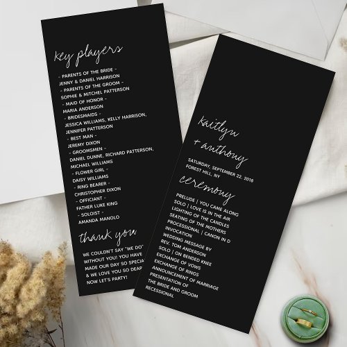 Modern Black  White Script Minimalistic Wedding Program