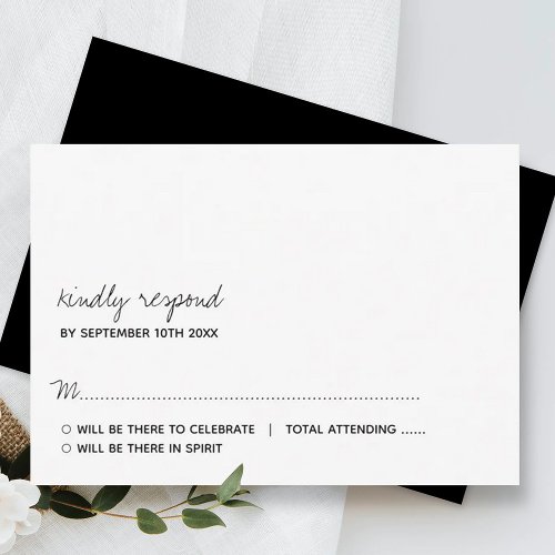Modern Black  White Script Minimalistic Wedding RSVP Card