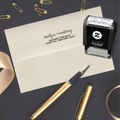 Modern Black  White Script Minimalistic Wedding Self_inking Stamp