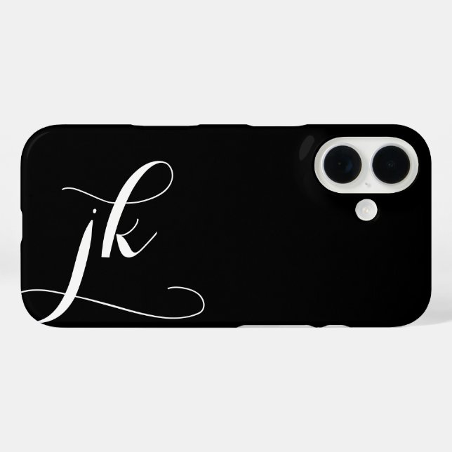 Modern Black White Script Monogram Name Case-Mate iPhone Case (Back (Horizontal))