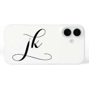 Modern Black White Script Monogram Name iPhone 16 Case