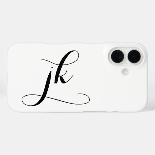 Modern Black White Script Monogram Name iPhone 16 Case