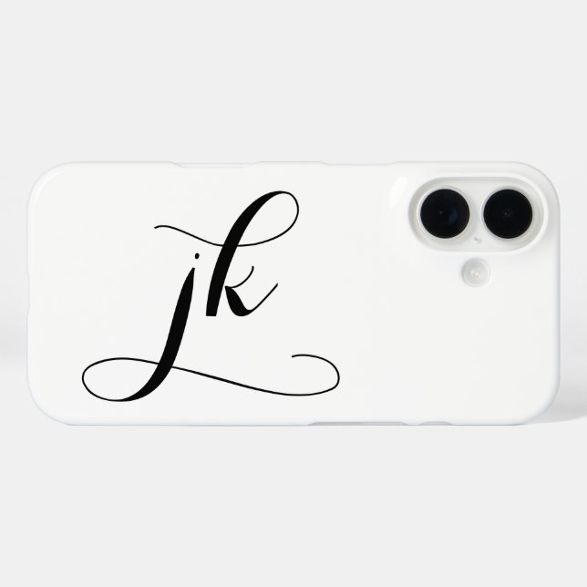 Modern Black White Script Monogram Name Case-Mate iPhone Case (Back (Horizontal))