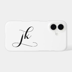 Modern Black White Script Monogram Name iPhone 17 Case
