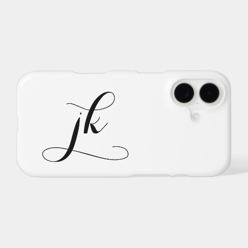 Modern Black White Script Monogram Name iPhone 17 Case
