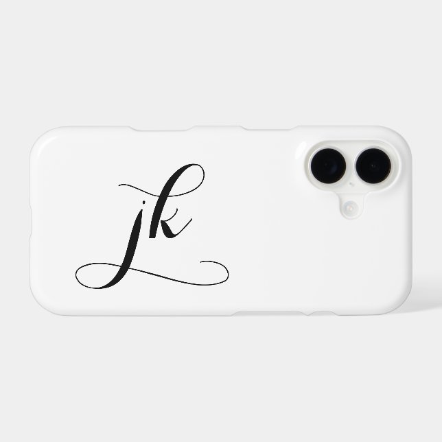 Modern Black White Script Monogram Name Case-Mate iPhone Case (Back (Horizontal))