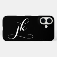 Modern Black White Script Monogram Name