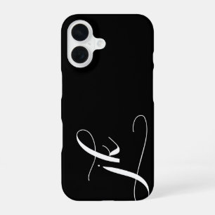 Modern Black White Script Monogram Name iPhone 16 Case