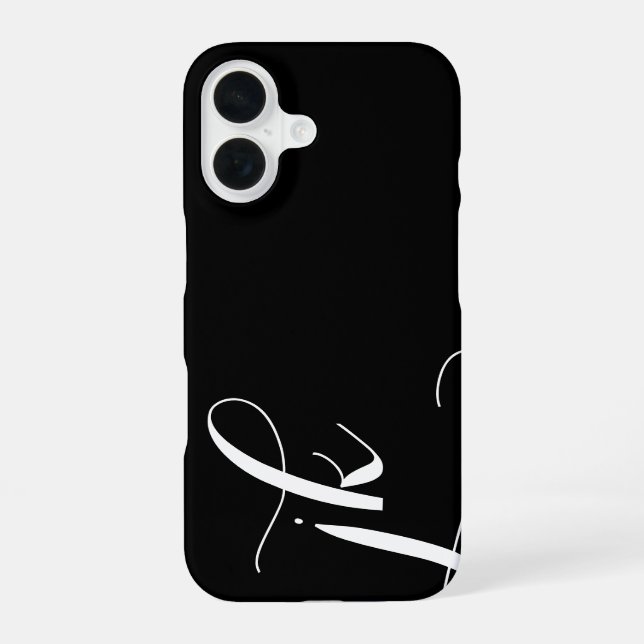Modern Black White Script Monogram Name Iphone Case (Back)