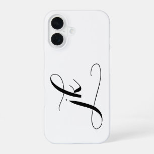 Modern Black White Script Monogram Name iPhone 16 Case