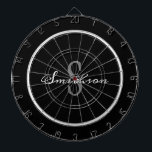 Modern Black White Script Monogram Personalized Dart Board<br><div class="desc">Entertain your family and friends with a fun game of darts at your next gathering. This design is modern black grey family monogram name and one board is black and the second board is dark grey. The big monogram initial is in bold grey lettering on the center and name is...</div>