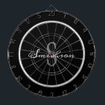 Modern Black White Script Monogram Personalized Dart Board<br><div class="desc">Entertain your family and friends with a fun game of darts at your next gathering. This design is modern black grey family monogram name and one board is black and the second board is dark grey. The big monogram initial is in bold grey lettering on the center and name is...</div>