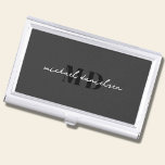 Modern Black & White Script Monogrammed Business Card Case<br><div class="desc">A modern black & white script monogrammed luggage tag is professional. It’s perfect for all-black classy sophisticated design lovers and business people.</div>