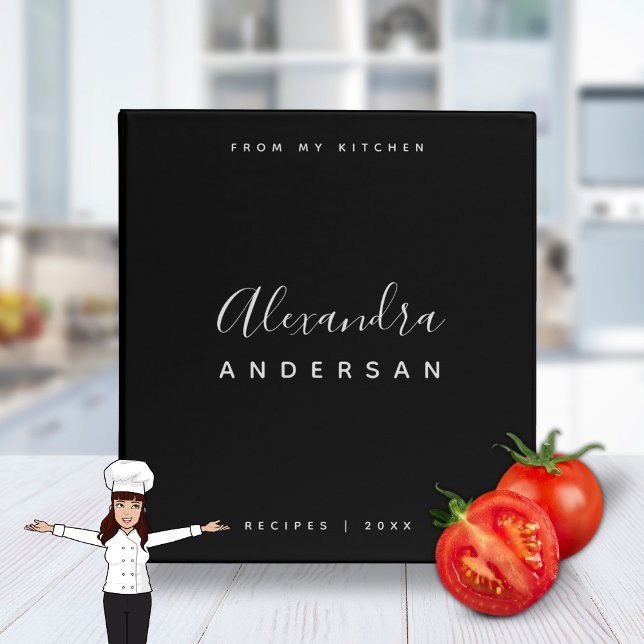 Modern Black White Script Name Recipe 3 Ring Binder (Modern Black White Script Name Family Recipe 3 Ring Binder)