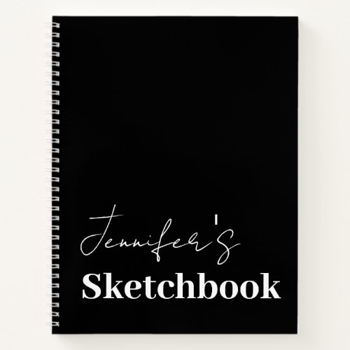 Modern Black White Script Personalized Sketchbook Notebook