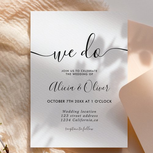 Modern black white script photo initials wedding invitation