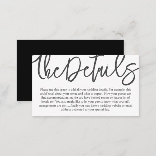 Modern Black  White Script Wedding Details Enclos Enclosure Card