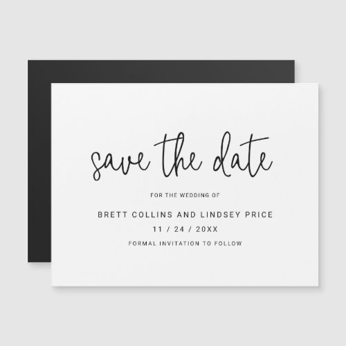 Modern Black White Script Wedding Save the Date Magnetic Invitation