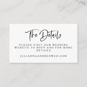 Modern Black White Script Wedding Website Details Enclosure Card