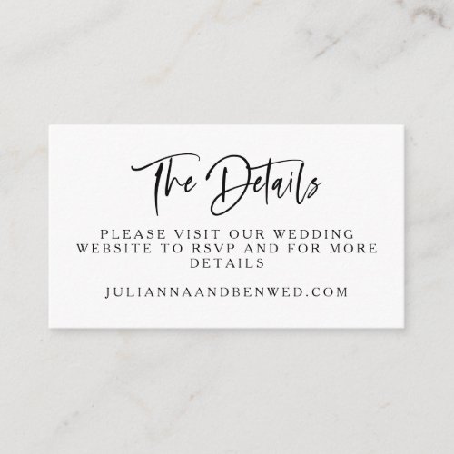 Modern Black White Script Wedding Website Details Enclosure Card