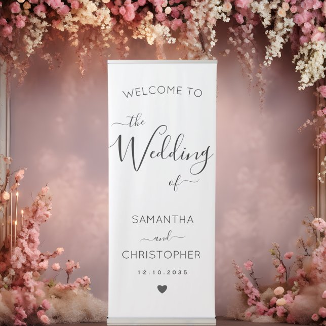 Modern Black & White Script Wedding Welcome Retractable Banner (Creator Uploaded)