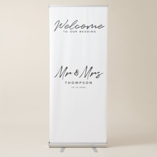 Modern Black White Script  Wedding Welcome Sign