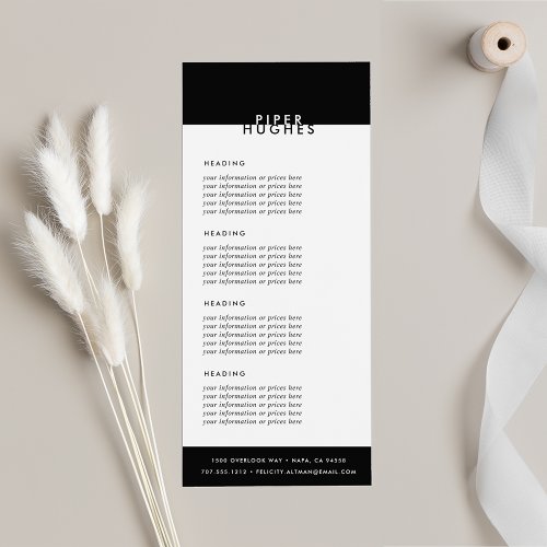 Modern Black  White Services or Price List Rack Card