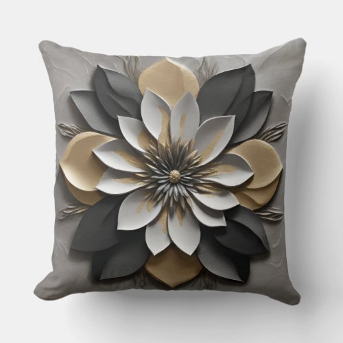 Modern Black White Silver and Gold Throw Pillow