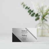 Modern black white silver colorblock Makeup artist Business Card (Standing Front)