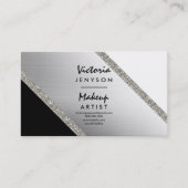Modern black white silver colorblock Makeup artist Business Card (Front)