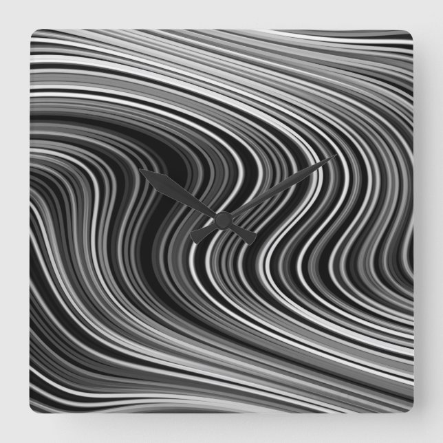 Modern Black White Silver Grey Curvy Lines Square Wall Clock (Front)
