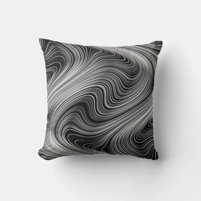Modern Black White Silver Grey Curvy Lines Throw Pillow (Front)