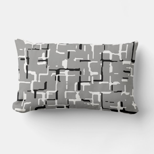 Modern Black White Silver Grey Gray Pattern Lumbar Pillow (Front)